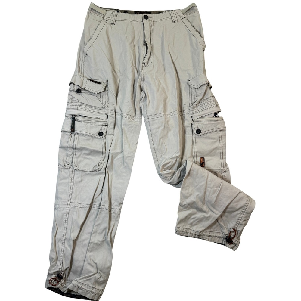 VTG WEARFIRST Mens 34x32 Beige Cargo Pants Clothing Zip Pockets Drawstring Ankle
